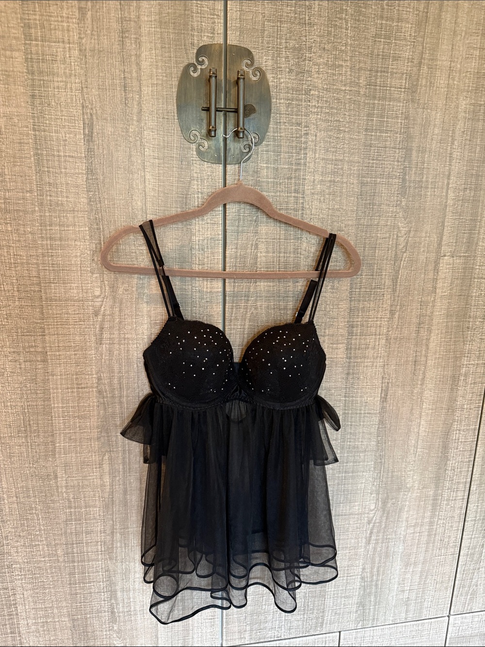 Victoria’s Secret Black Rhinestone Babydoll Lingerie‎